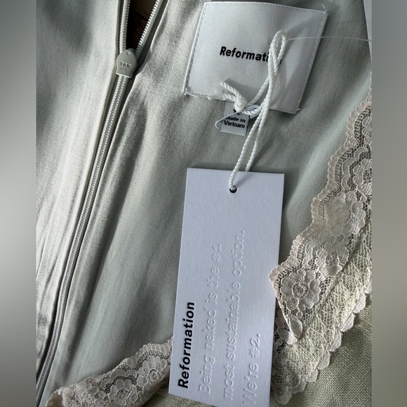 Nwt reformation reia Sage Green Lace-Up linen Dress - Picture 8 of 9